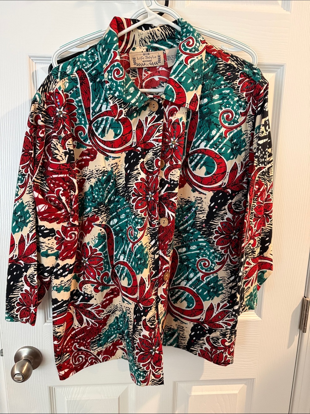 Red & Teal Floral Button-Up Jacket